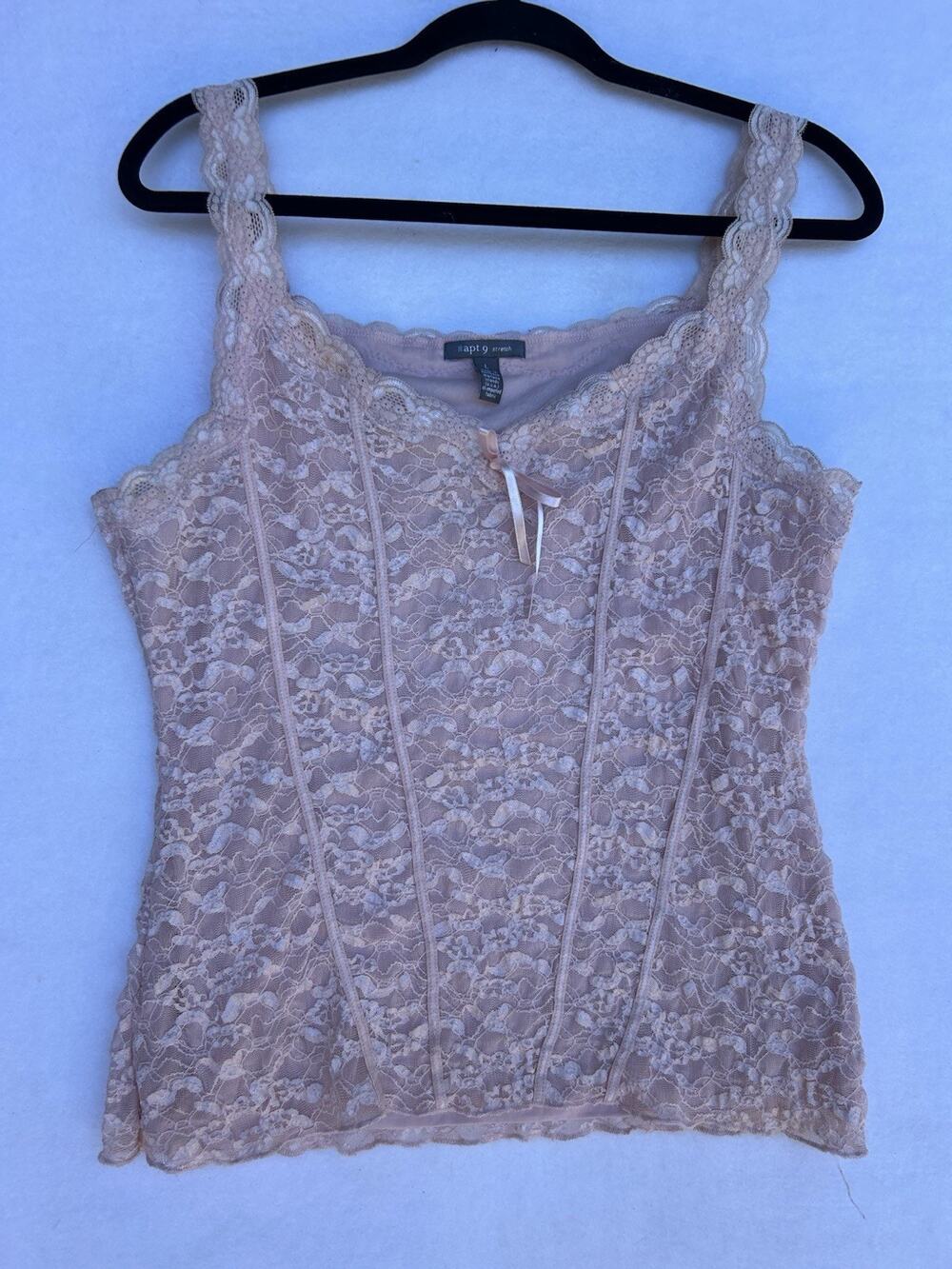 VTG Apt 9 Pink Lace Corset Cami Top L Coquette Y2K